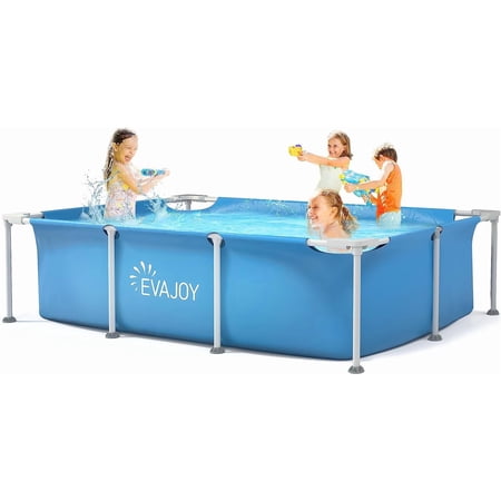 85in x 23in x 59in Metal Frame Outdoor Rectangular Ground Swimming Pool with Steel Frame and Heavy-Duty PVC