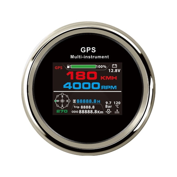 85mm LCD 0-999 Km/h MPH Knots GPS Speedometer Odometer Trip Tachometer Hours With Fuel Voltmeter Water Temp For Boat Truck Car ,Easy to Install