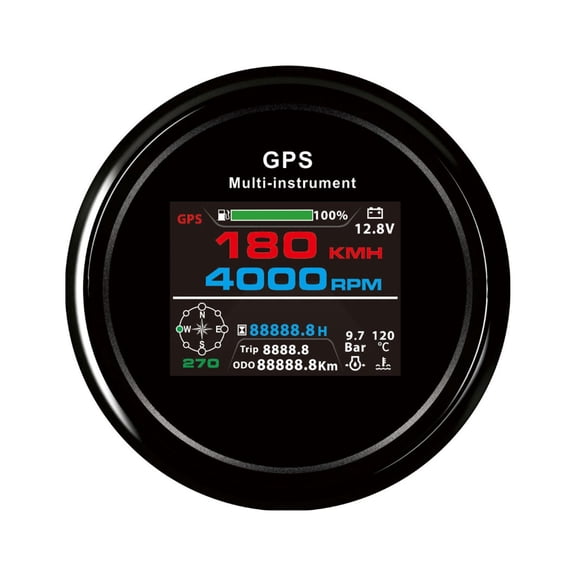 85mm LCD 0-999 Km/h MPH Knots GPS Speedometer Odometer Trip Tachometer Hours With Fuel Voltmeter Water Temp For Boat Truck Car