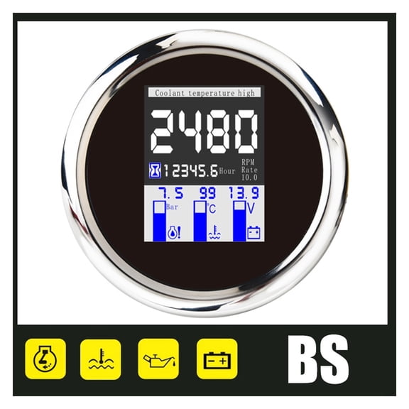 85mm Water Temp Meter Oil Pressure Gauge 0~10 Bar With Alarm 4 in 1 Digital Tachometer Stainless Steel Multi-functional Gauges ,Easy to Install