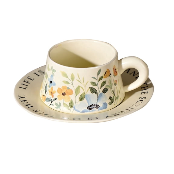 85oz Chinese Floral Ceramic Coffee Cup Set Retro Style Design for Coffee Lovers