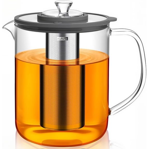 85oz Glass Tea Pot with Infuser Stovetop Safe Borosilicate Dishwasher Safe Plastic Free Extra Large Family Capacity Precise Loose Leaf Filter