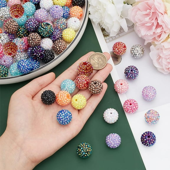 85pcs 20mm Rhinestone Beads - 17 Colors Acrylic Round Disco Ball Sparkly Diamond Large Bubblegum Beads for Garland Jewelry Bracelet Pen Bag Chain Making