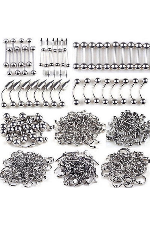 85pcs Tongue Eyebrow Lip Belly Navel Ring Stainless Steel Piercing Body Jewelry