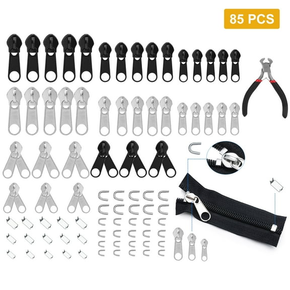 85pcs Zipper Repair Kit, DISEN Zipper Replacement Kit with Sliders, Stoppers, Install Plier