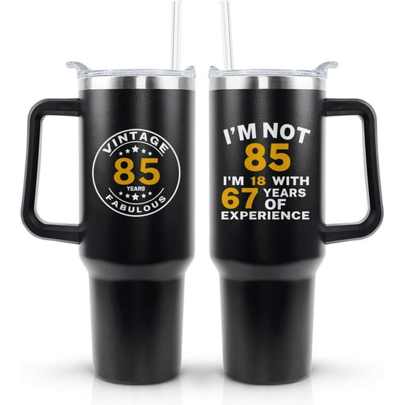 85th Birthday Gifts for Him Her - 1939 Birthday Tumbler for Women Men Dad Mom - 40 OZ Stainless Steel Cup Travel Mug Water Bottle with Handle and Straw - The Best Birthday Gift Ideas