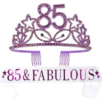 85th Birthday Sash and Tiara for Women - Fabulous Glitter Sash   Stars Rhinestone Purple Premium Metal Tiara for Her, 85th Birthday Gifts for 85 Celebration