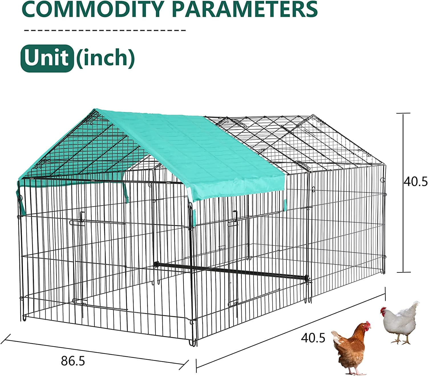 86.5”×40.5*40.5” Large Metal Chicken Coop,Heavy Duty Chicken Run Hen