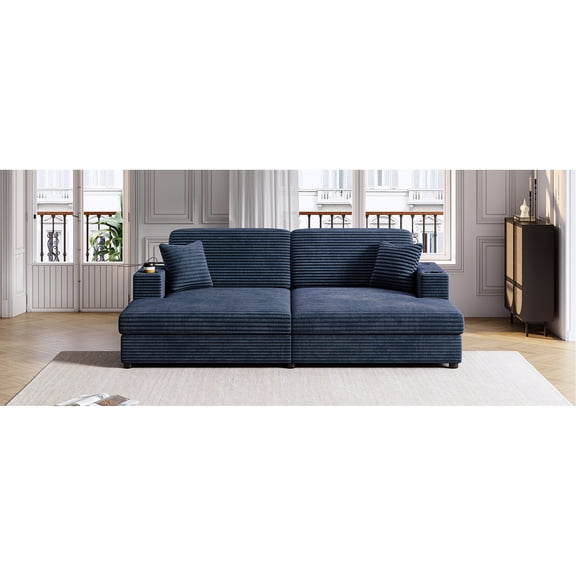 86.5" Blue Sofa Bed with Two USB Ports and Thoughtful Cup Holders | Ideal for Relaxing and Staying Connected at Home