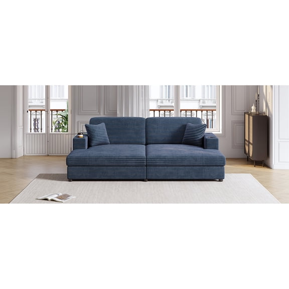 86.5" Corduroy Sectional Sofa with USB & Pillows / Ideal for Relaxing in Primary Living Space