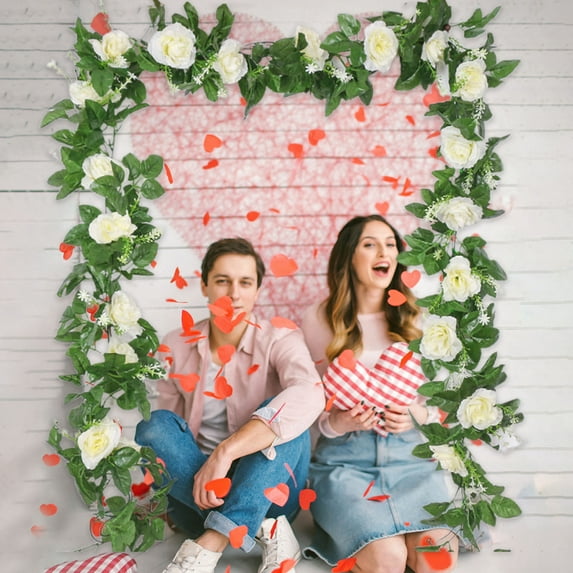 86.6" Artificial Rose Vine - Valentine's Day Wall Hanging, Mantel & Table Decor in White/Pink/Rose Gold/Red - 220cm Faux Floral Garland for Romantic Decorations