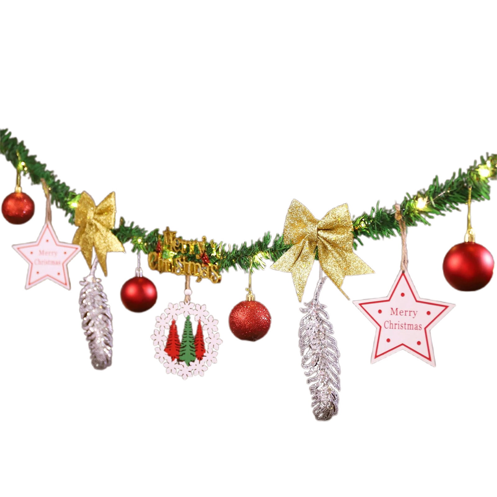 86.6 in Christmas Hanging Garland with Wooden Sign & Ball Ornaments ...