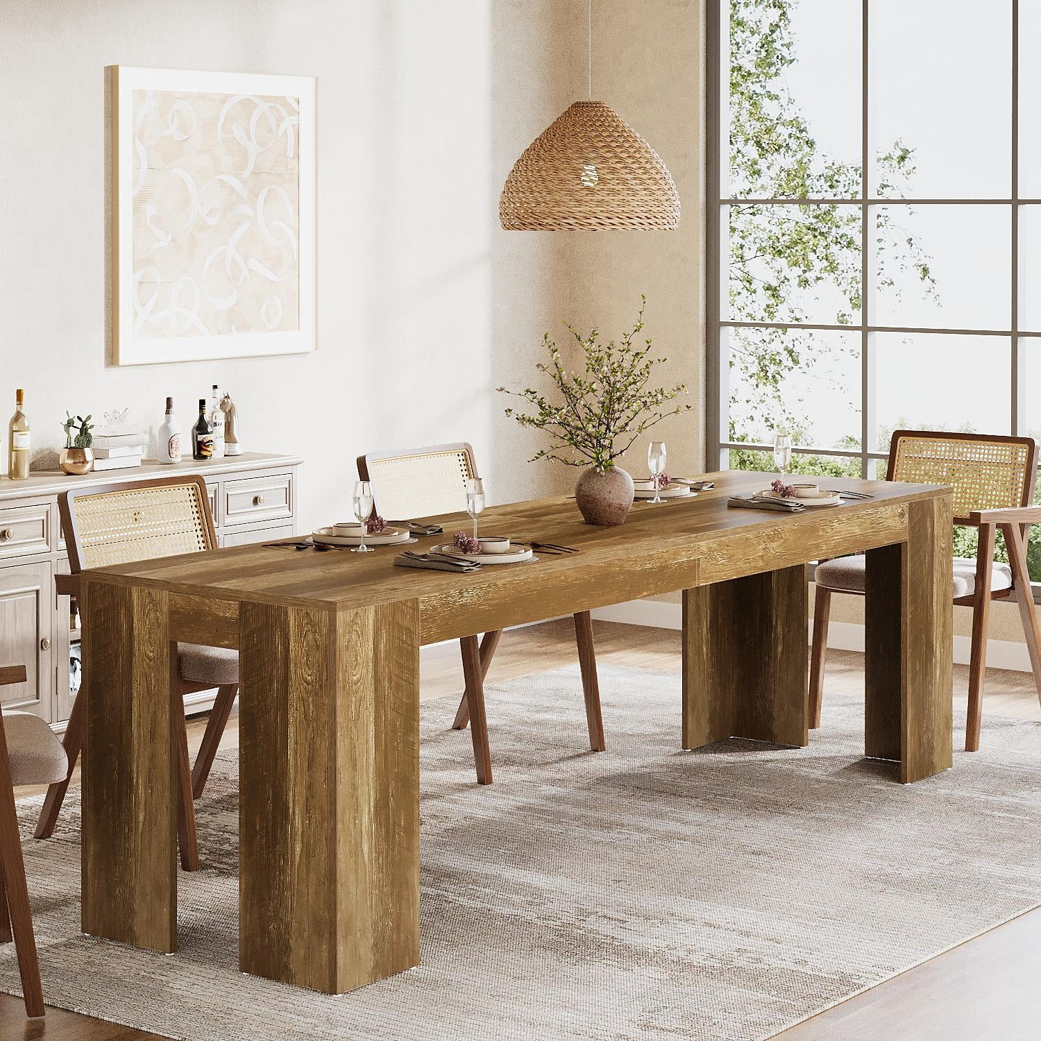 86.6-Inch Dining Table – Rustic Rectangular Wood Kitchen & Dining Table ...