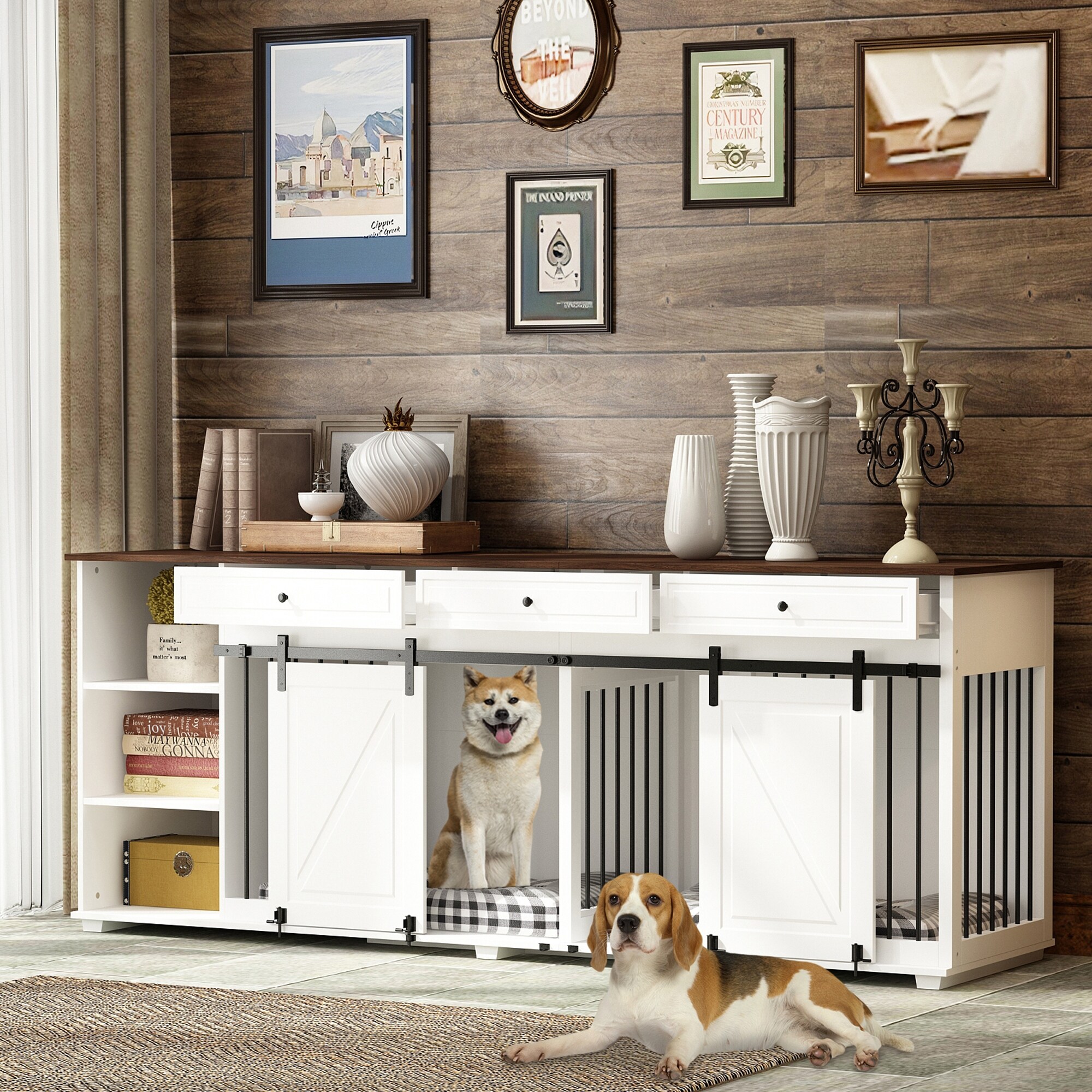 86.6 Large Dog Crate Furniture Style Dog Crate Kennel Console Table
