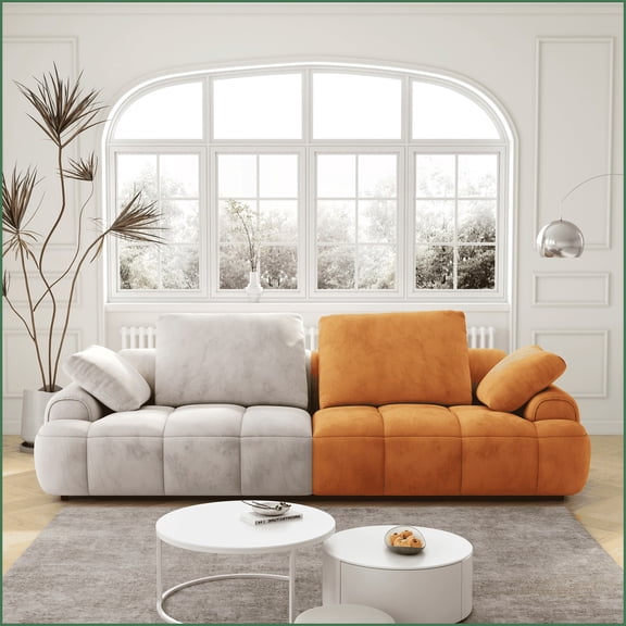 86.6” Modern 3-Seat Sofa with Gray & Yellow Suede - Comfortable Living Room Upholstery