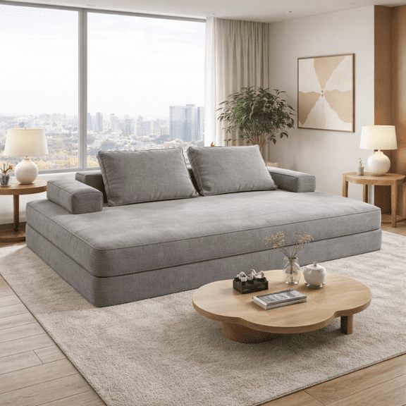 86.6"Multifunctional Convertible Sofa Bed w/2 Removable Backrests and 2 Pillows,Fluffy Chenille Fabric Sofa,Chaise Lounge,Game Pad,DIY Modern Upholstered Couch,Deep Seat Couch for Living Room,Office