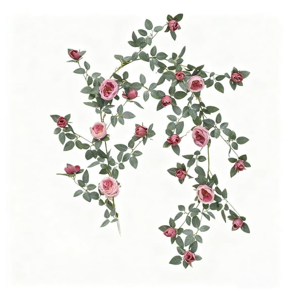 86.6", Pink Flower Garland Artificial Rose Vines Hanging Floral Garland for Home Decor Wall Trellis Fence Wall Decoration