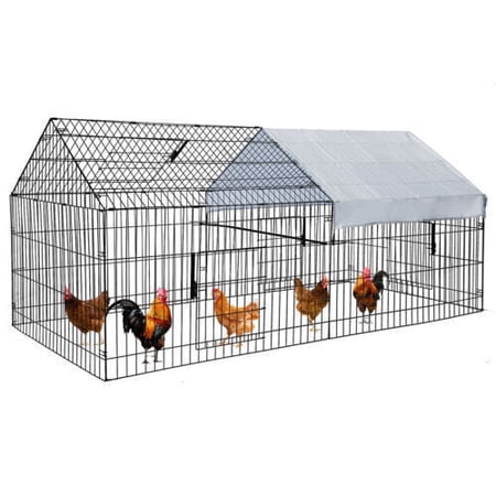 86.6'' Poultry Chicken Coop Hen House Hutch Backyard Run Nesting Box Natural