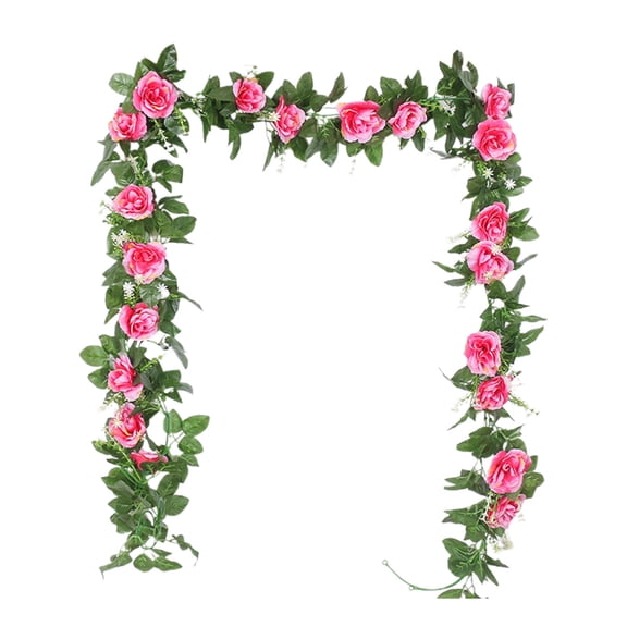 86.6 in Simulation Rose Vine Garland, 16 Heads Artificial Flower Vines for Valentine's Day, Wall Hanging Mantel Tabletop Decor, Romantic Scene Setting Decoration ( Hot Pink )