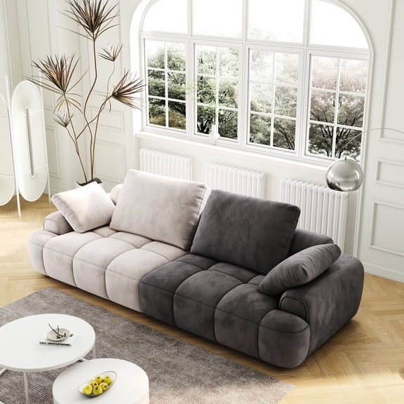 86.6" Sofa in Beige and Grey Suede / Comfortable Experience in Living Areas