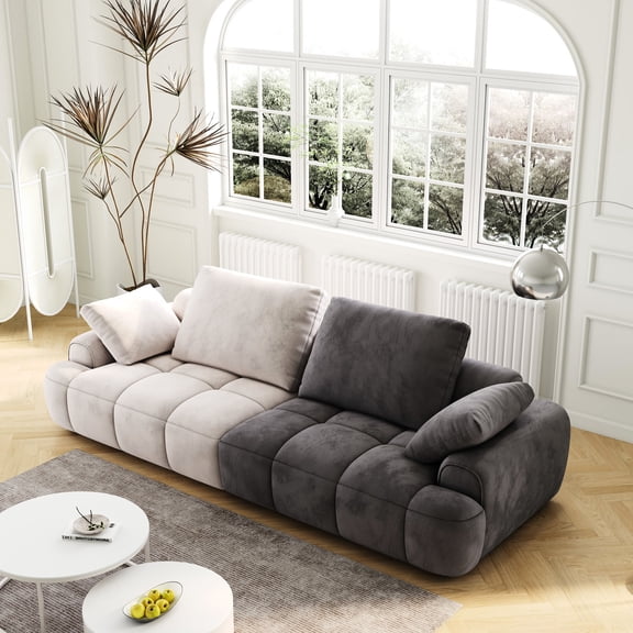 86.6″ x 35.4″ x 22″ Sofa - Soft Seat - Living Room - Beige Grey Color