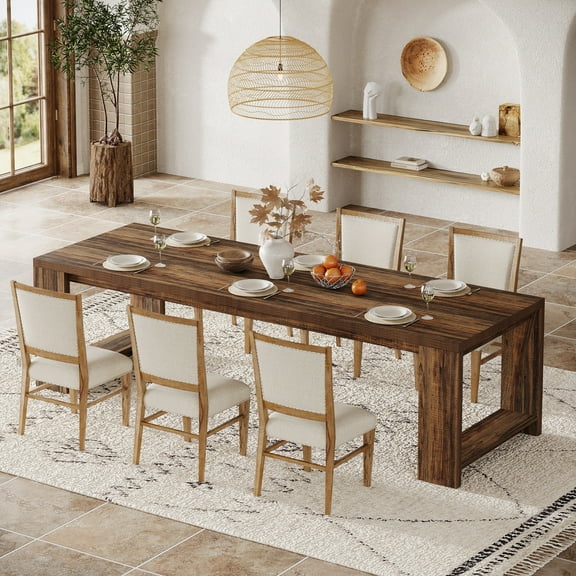 86.61-Inch Dining Table for 6-8 People,Farmhouse Narrow Long Kitchen Table, Brown