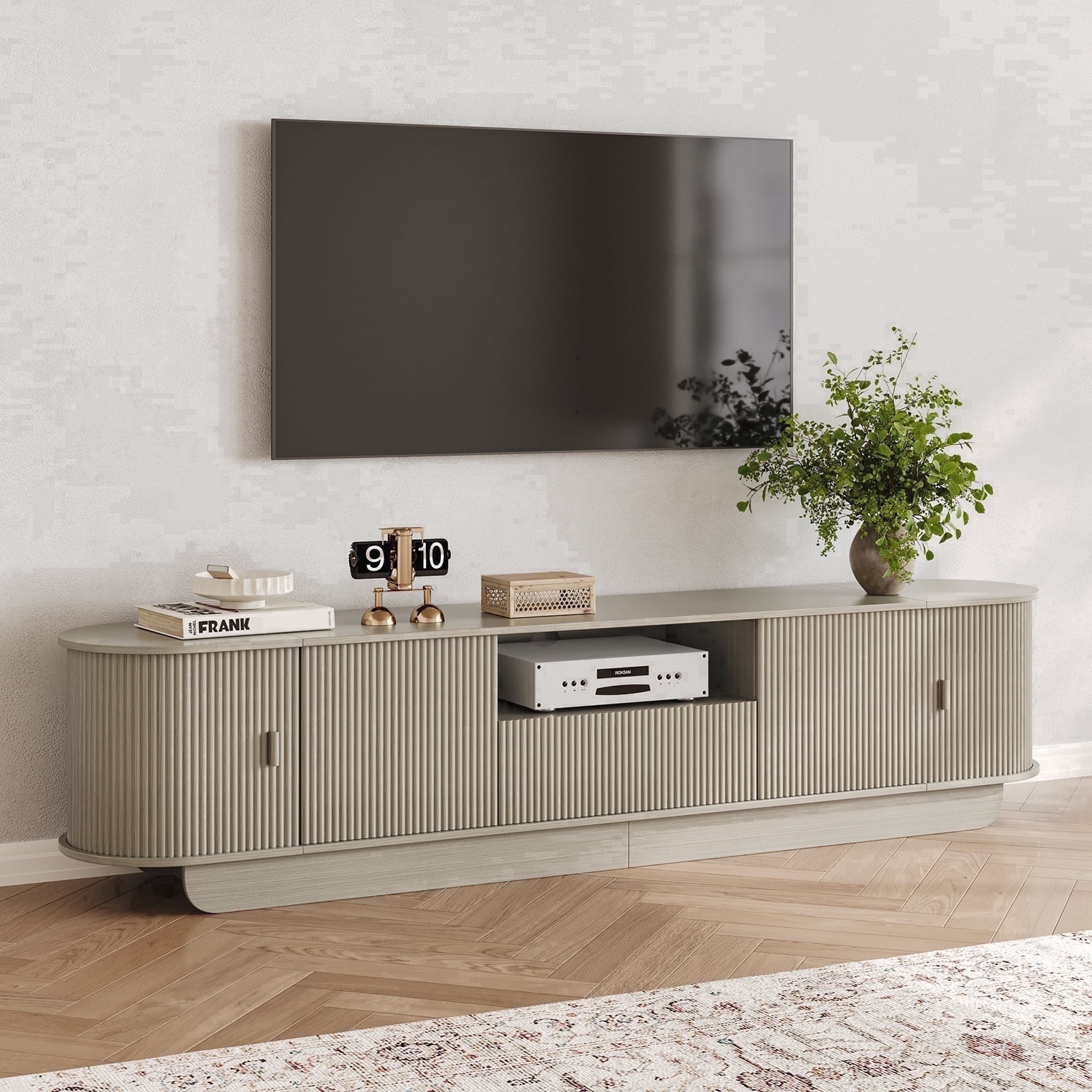 86.6'' TV Stand for TVs, Modern TV Console with Storage and Sliding Doors for Living Room, Bedroom
