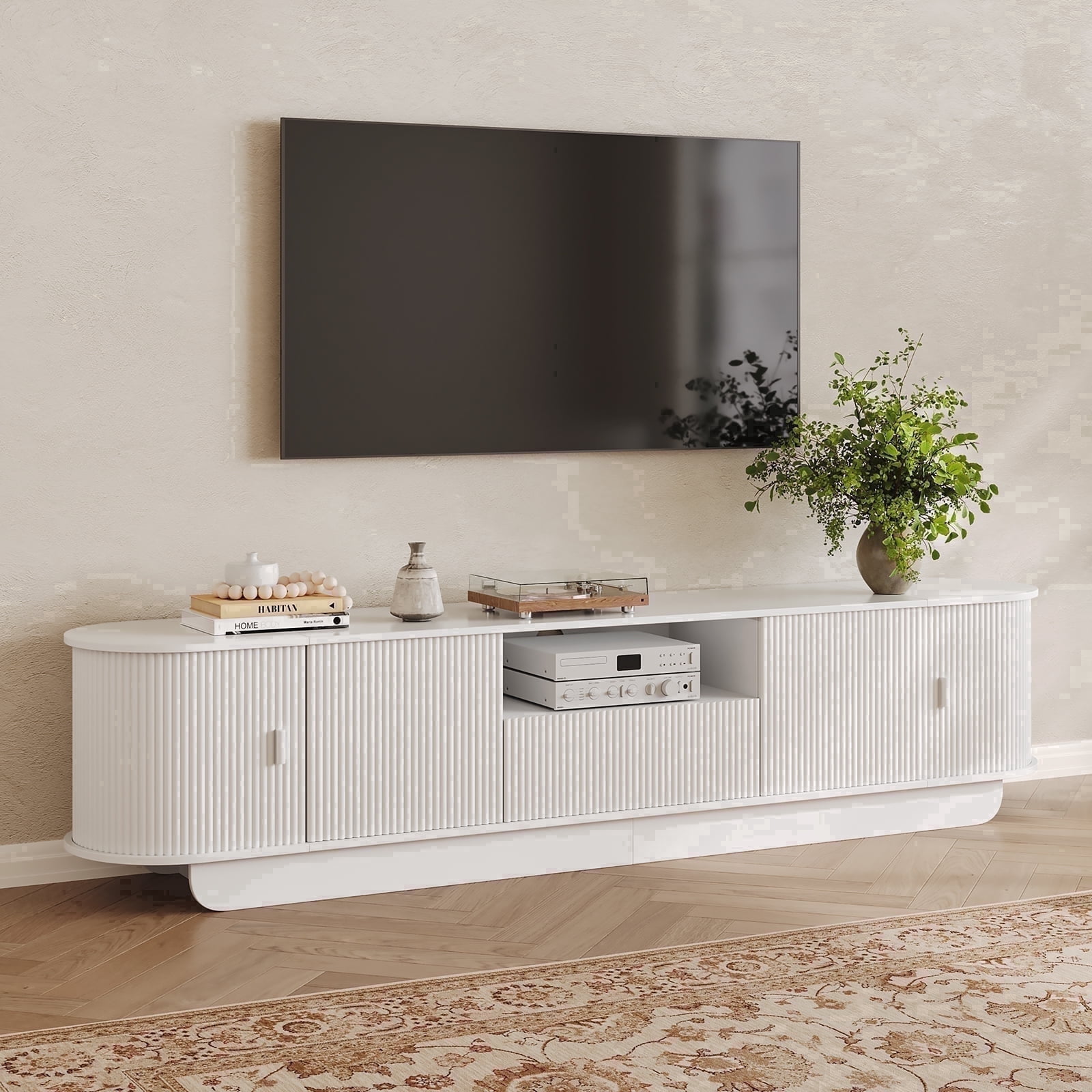 86.6'' TV Stand for TVs, Modern TV Console with Storage and Sliding Doors for Living Room, Bedroom
