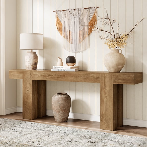 86.77-Inch Extra Long Console Table, Wood Entryway Table, Large Farmhouse Sofa Table Behind Couch for Living Room Hallway, Walnut Style