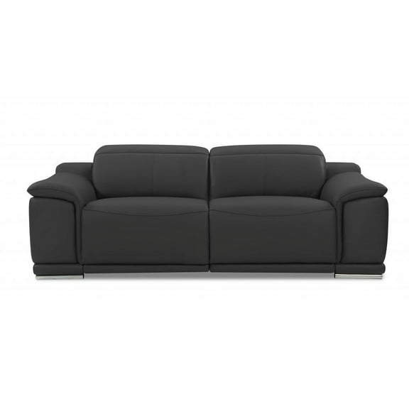 86" Dark Gray Genuine Leather Reclining Sofa
