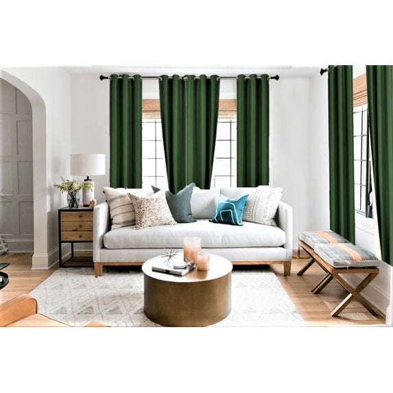 (#86) Hotel Quality Grommet Top, Jacquard 1 Panel Green Solid Thermal Foam Lined Blackout Heavy Thick Window Curtain Drapes Bronze Grommets 108" Length