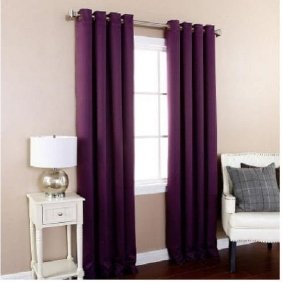 (#86) Hotel Quality Grommet Top, Jacquard 1 Panel Purple Solid Thermal Foam Lined Blackout Heavy Thick Window Curtain Drapes Bronze Grommets 95" Length
