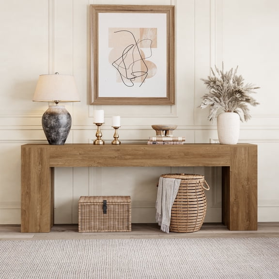 86-Inch Extra Long Console Table, Farmhouse Wood Entryway Table, Large Sofa Table Behind Couch for Hallway Entrance Living Room Accent, Natural Oak Brown