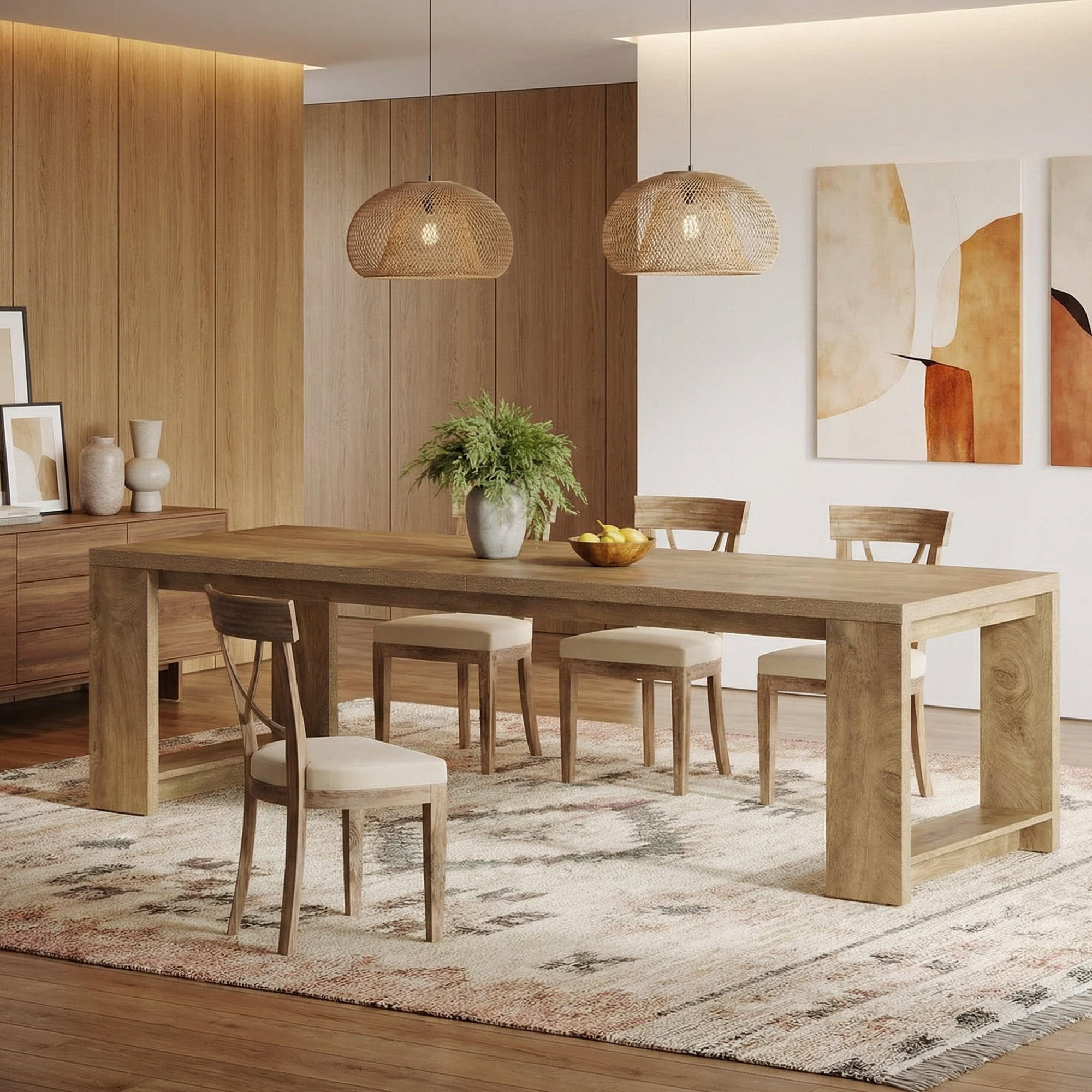 86 Inch Farmhouse Dining Table, Rustic Large Kitchen Table For 8-10 People, Solid MDF Dinner Table With Oak Finish, Versatile Table For Home & Office Gatherings
