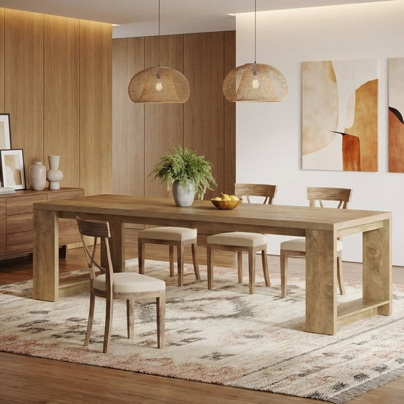 86 Inch Farmhouse Dining Table, Rustic Large Kitchen Table For 8-10 People, Solid MDF Dinner Table With Oak Finish, Versatile Table For Home & Office Gatherings