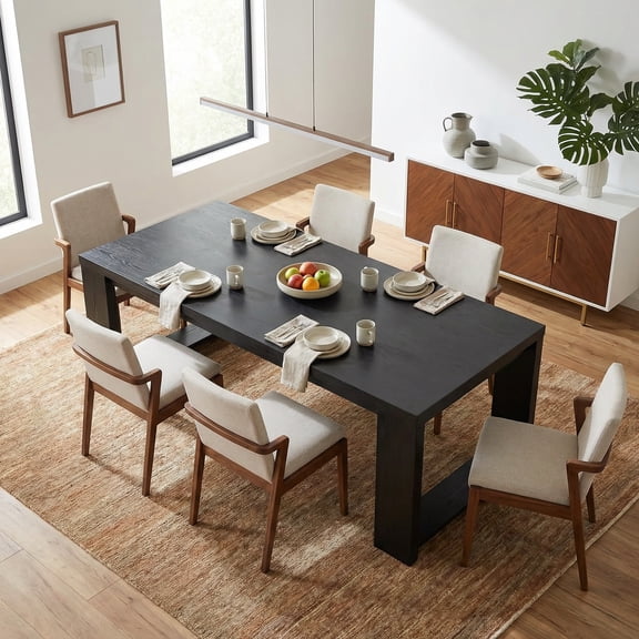 86 Inch Farmhouse Dining Table, Sleek Large Kitchen Table For 8-10 People, Solid MDF Dinner Table With Black Finish, Versatile Table For Home & Office Gatherings