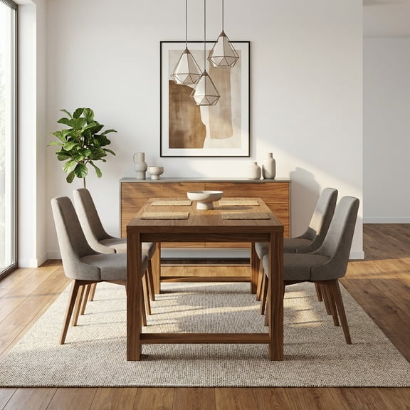 86 Inch Farmhouse Dining Table, Warm Large Kitchen Table For 8-10 People, Solid MDF Dinner Table With Brown Finish, Versatile Table For Home & Office Gatherings