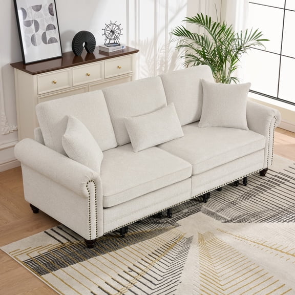 86" King Pull Out Sofa Bed, 3 in 1 Convertible Sleeper Sofa, Modern 3 Seat Couch with Nailhead Trim & Rolled Arm for Living Room, Apartment, Office, Beige