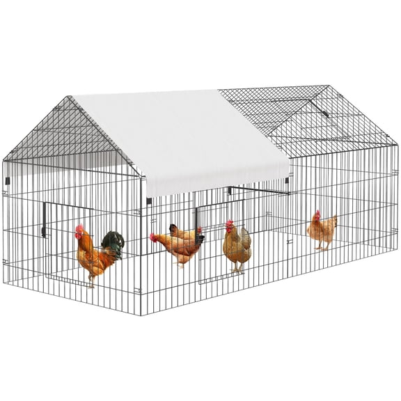 86"L x 40"W x Large Metal Chicken Coop, Metal Pet Playpen With Waterproof Cover, Small Animal Cage, Outdoor Backyard Farm Pet Playpen for Rabbit, Duck, Chinchillas, 40"H