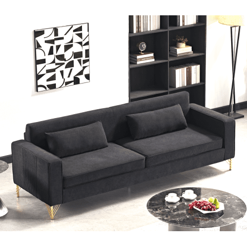 86" Luxurious Velvet Large Sofa, Mid-Century Modern Sofa with Spacious Seating, Oversized Sofa Chair with Easy Maintenance for living room space, Black