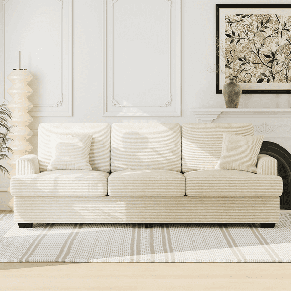 86" Modern Corduroy Sofa, 27" Deep Seat Couch with 2 Pillows,Modern Cloud Sofa Love Seat with Removable Cover for Living Room and Apartment
