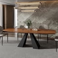 thumbnail image 1 of FHKJ HOME 86" Modern Rectangle Dining Table for 8-10, Brown Wood Top & Black Metal Base, 1 of 6