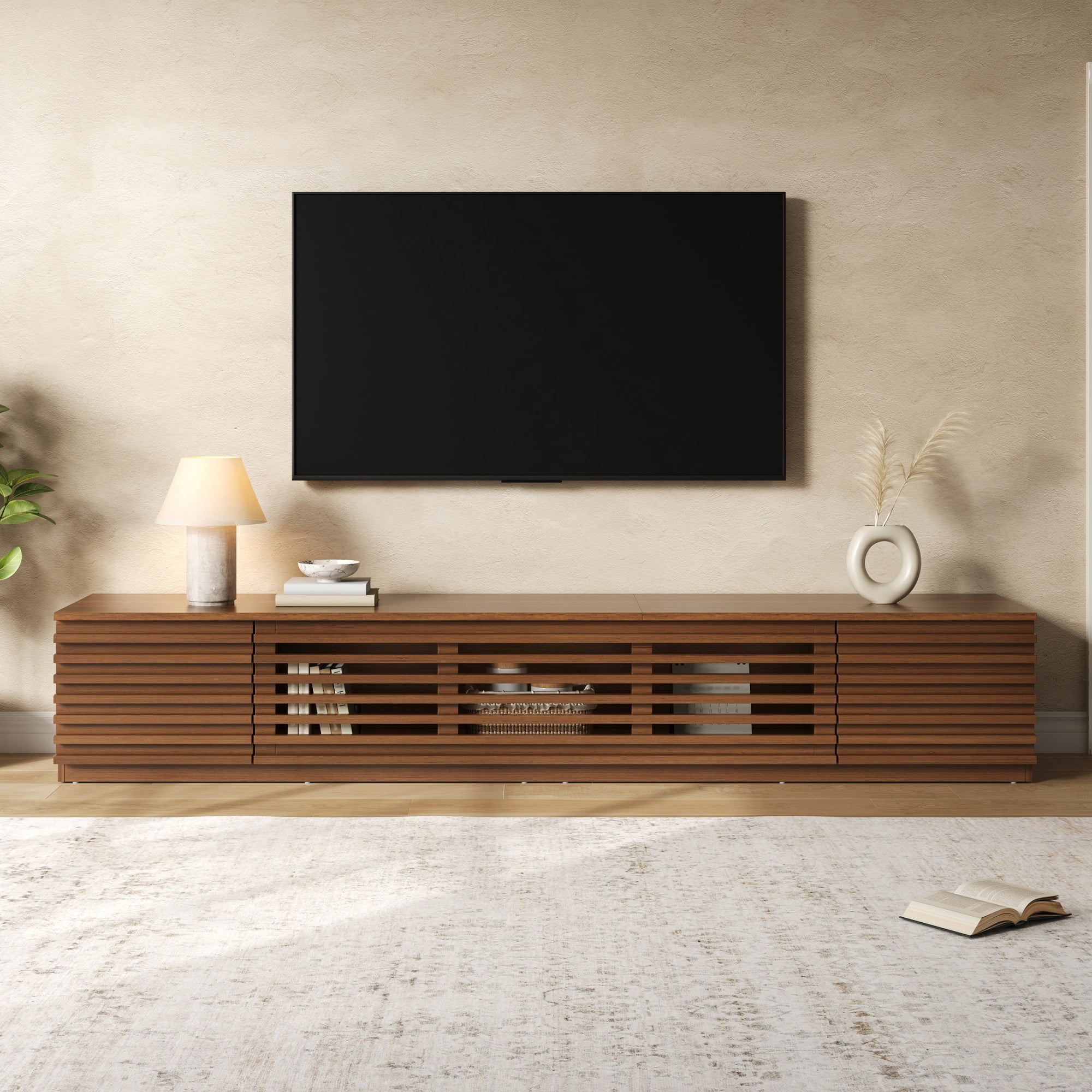 86" Modern TV Stand for TVs up to 90", Entertainment Center with Cable Management, So Ft-Closing Hinges for Living Room