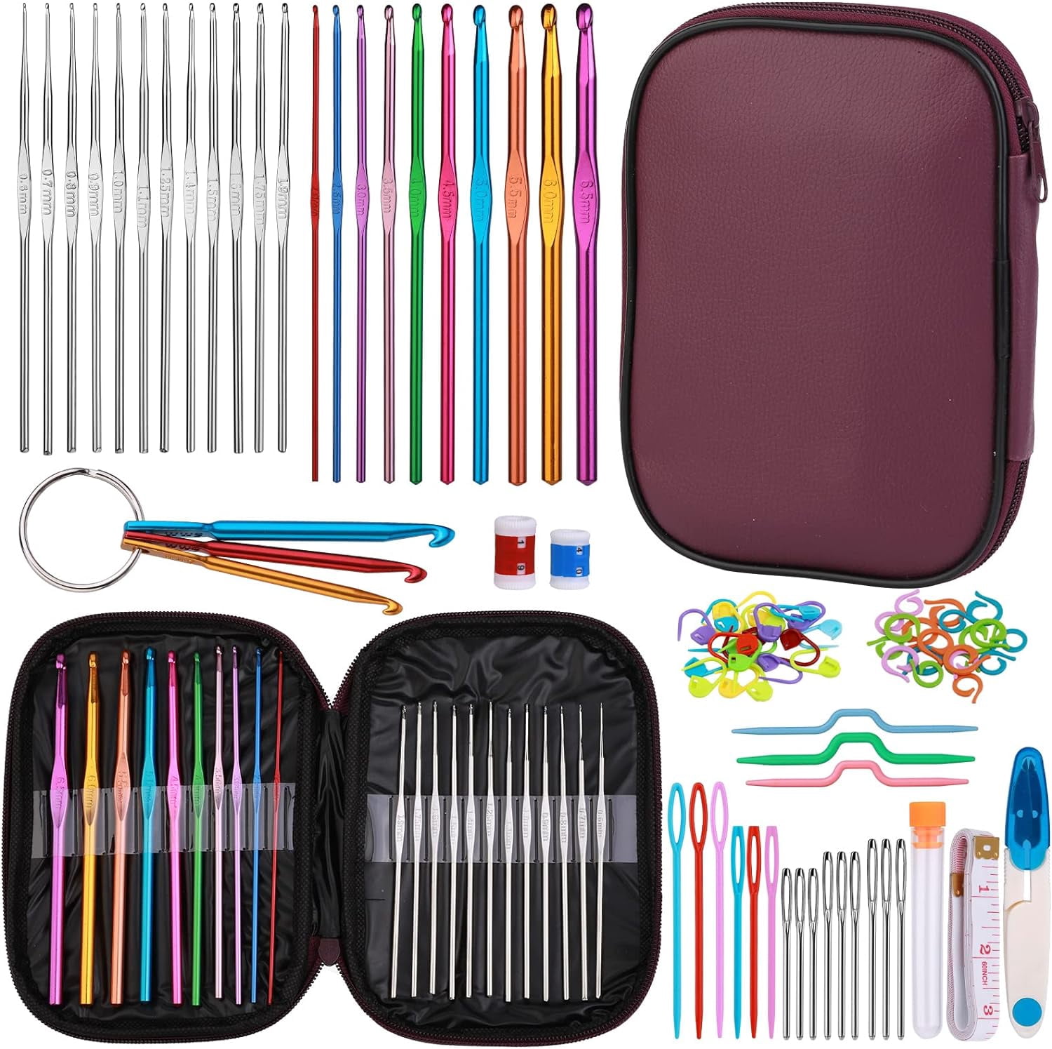 86 PCS Crochet Hook Set, Crochet Needles Set with Knitting Needles, Stitch Markers, Crochet Hook Case, and Crochet Accessories for Crocheting Craft Mother's Day