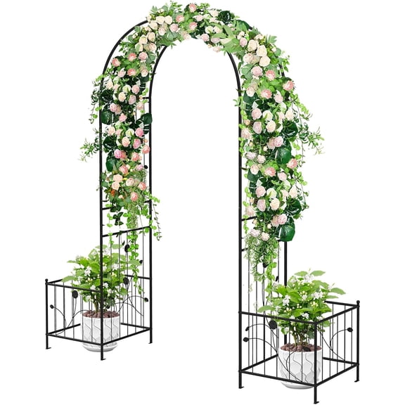 86" Steel Garden Arch with Planter Beds, Dig-Free Heavy Duty Wedding Arbor for Vines, Roses & Celebrations, Outdoor Entryway Arch Decoration for Ceremonies, Parties & Gardens