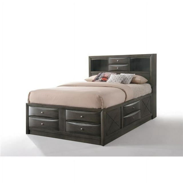 86" X 57" X 56" Gray Oak Rubber Wood Full Storage Bed