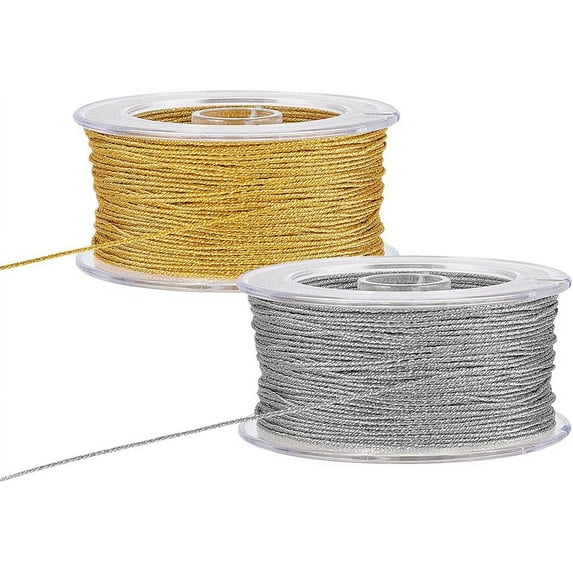 86 Yards 1mm Metallic Cord Gold Silver Nylon Thread Xmas String Metallic Beading Cords Tinsel Cord Tinsel String Braids Hair Cords for Gift Wrap Tree Ornaments Hanging