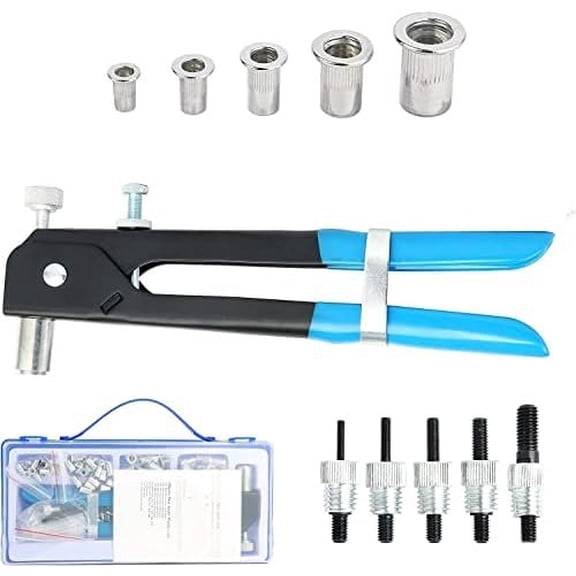86 count Heavy Duty Blind Rivet Nut Kit Set, Riveter Tool, Rivet Nut , Thread Hand Riveter, Rivet  Threaded Insert Tool, Riveting Tools with 80 count Metric Rivet Nuts  M3 M4 M5 M6 M8