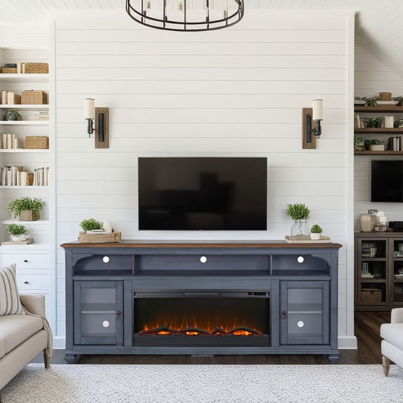 86 in Fireplace TV Stand for TVs up to 95 inches, Corduroy Blue Finish