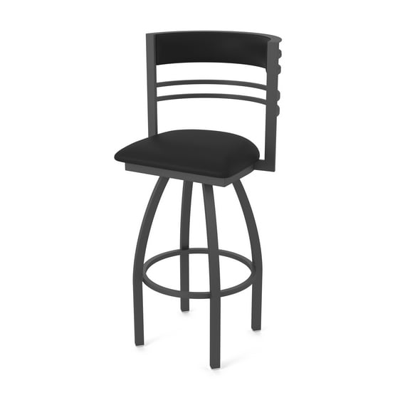 860 Hunter 25" Swivel Counter Stool with Pewter Finish and Black Vinyl Seat and Back